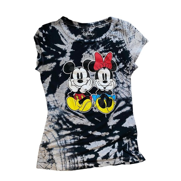 Disney Mickey & Minnie Mouse Black Grey Tie Dye Short sleeve T-shirt Junior's L - Picture 1 of 7